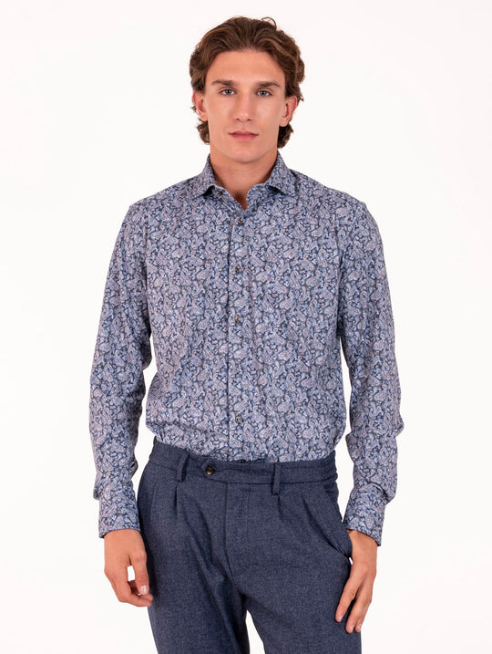 Tecno Camicia Orian Antibatterica Fantasia Cashmere Navy e Caramello