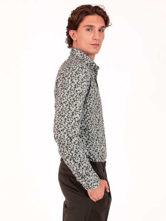 Tecno Camicia Orian Antibatterica Fantasia Fiori Bianco e Verde