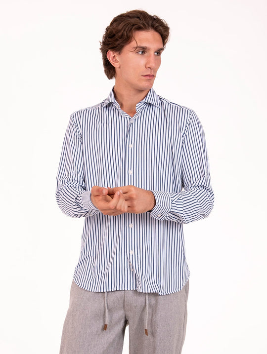 Tecno Camicia Orian Antibatterica Fantasia a Righe Bianco e Blu