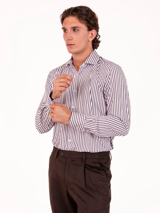 Tecno Camicia Orian Antibatterica Fantasia a Righe Bianco e Marrone