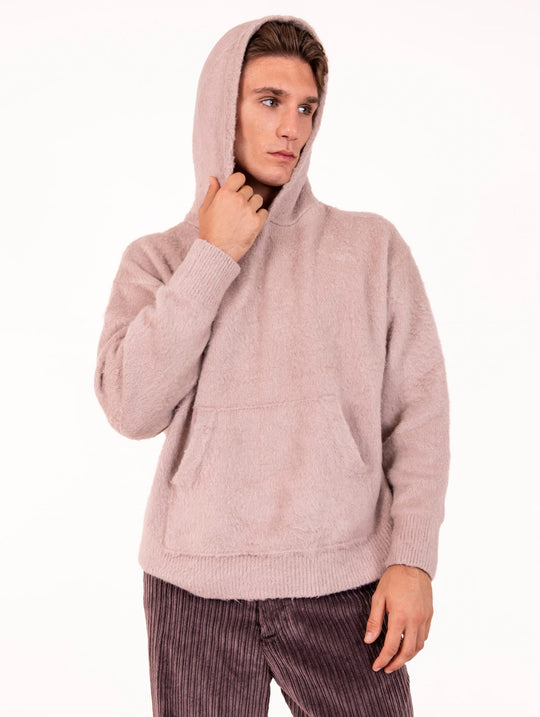 Maglia con Cappuccio Roberto Collina in Cotone Garzato Rosa Antico