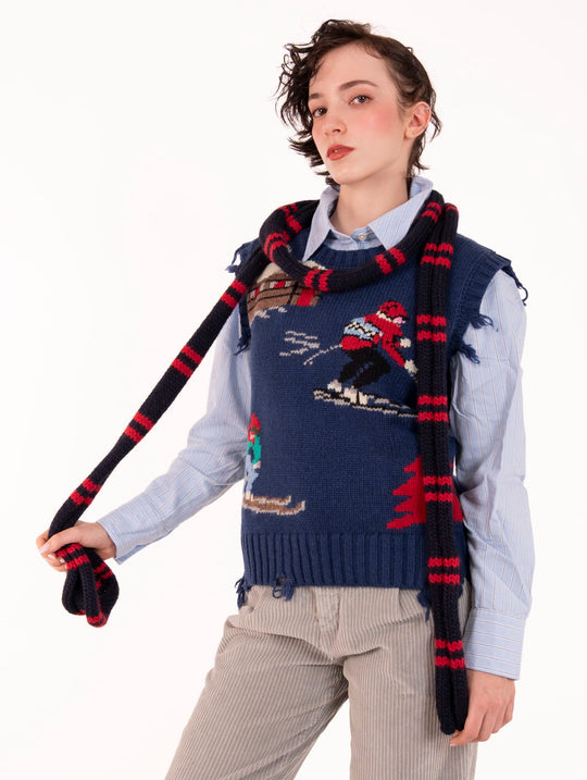 Sciarpa Roy Roger's in Lana e Alpaca Blu e Rosso