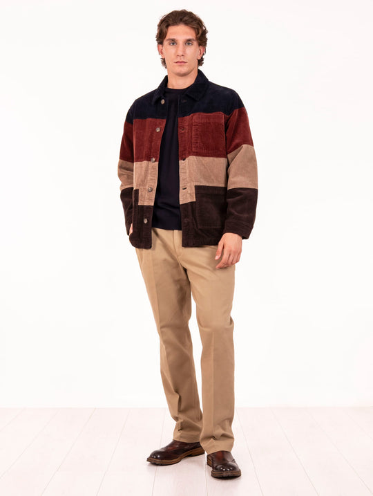 Overshirt Sebago in Velluto a Coste Patchwork Blu, Beige, Marrone e Bruciato