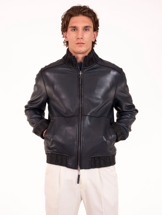 Giubbotto Crypto The Jackie Leather Reversibile Blu e Grigio