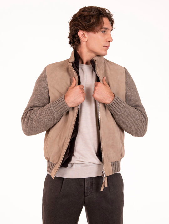 Giubbotto Flavio The Jackie Leathers in Tessuto Double Riso e Beige