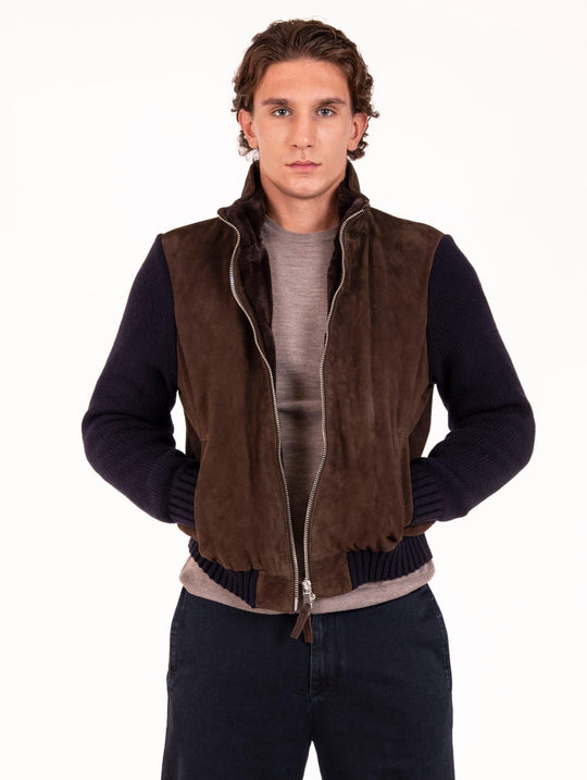 Giubbotto Flavio The Jackie Leathers in Tessuto Double Marrone e Blu