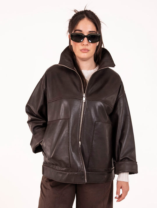 Giacca Reversibile Guya The Jackie Leather in Pelle Marrone Scuro