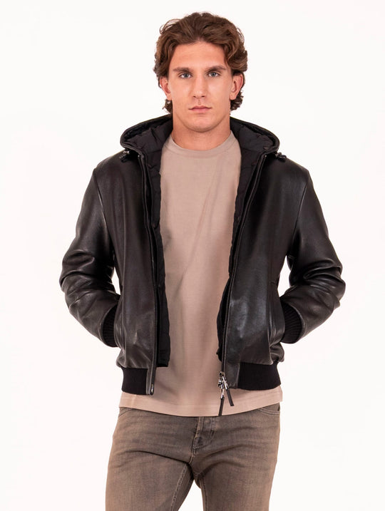 Giubbotto Jonah Sub Zero The Jackie Leather in Pelle e Tessuto Tecnico Nero