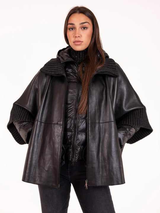 Cappa Tri Seasons Lavinia The Jackie Leather in Pelle e Maglia Nera e Antracite