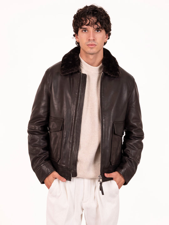 Giubbotto Olimpic The Jackie Leather in Pelle Marrone