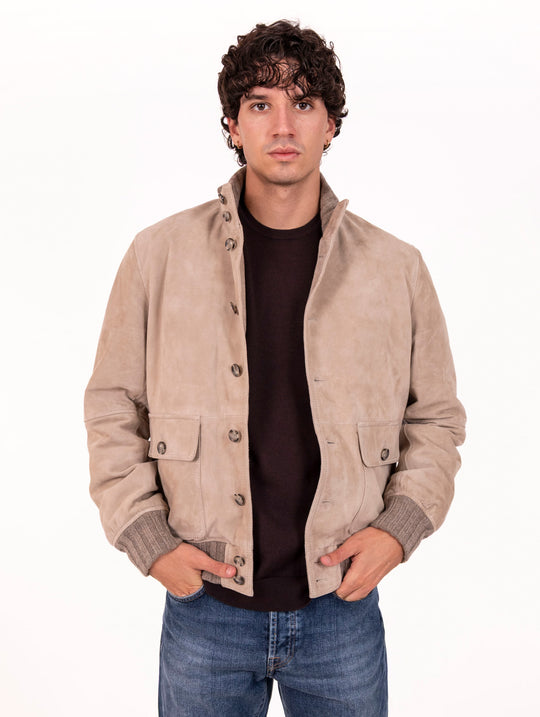 Bomber Riverside The Jackie Leather in Suede Sabbia