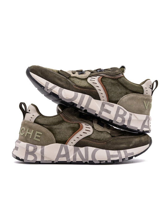 Sneakers Club01 Voile Blanche in Verde Militare e Ghiaccio