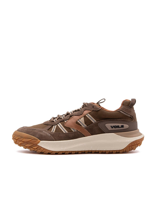 Sneakers Club Act 2 Voile Blanche in Suede e Tessuto Marrone e Cioccolato