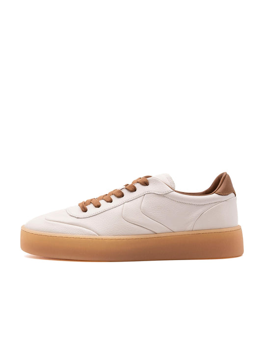 Sneakers Mind 02 Voile Blanche in Pelle Bianco e Cognac