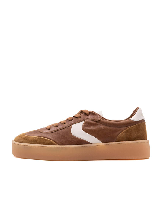 Sneakers Mind 02 Voile Blanche in Pelle e Suede Cognac e Bianco
