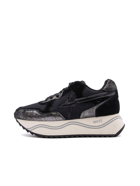 Sneaker Deva W6YZ in Pelle Laminata e Tessuto Nero