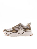 Sneaker Mia W6YZ  in Pelle e Tessuto Tortora e Oro