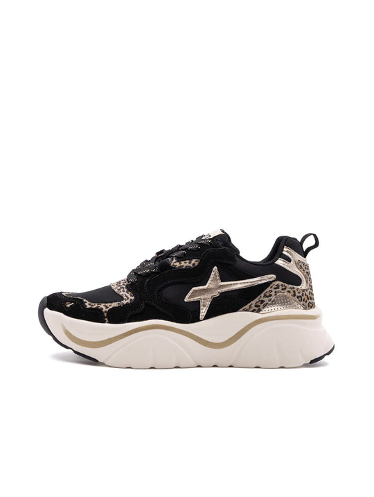 Sneaker Mia W6YZ  in Pelle e Tessuto Maculato Marrone e Latte