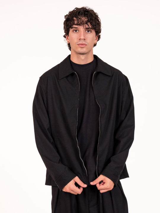 Giacca con Zip White Sand in Misto Viscosa Nera