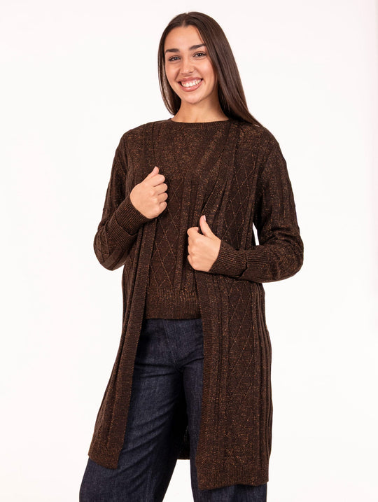 Cardigan Lurex White Wise in Lana Bronzo