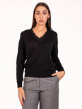Maglia V Pizzo White Wise in Lana Merino Nera