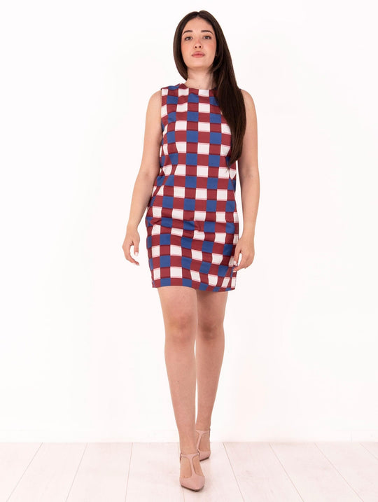 Abito Alpha Studio in Cotone Check Mattone e Blu