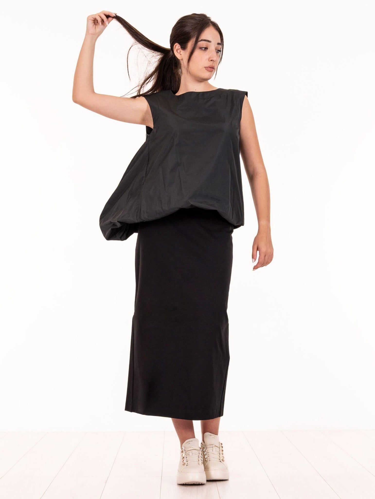 Abito Asimmetrico Meimeij Jersey e Nylon Nero