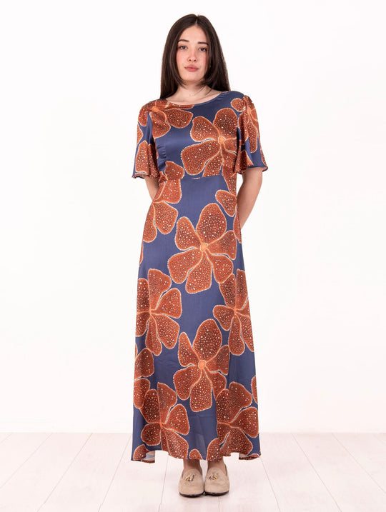 Abito Flowers Traffic People in Viscosa Blu e Arancio
