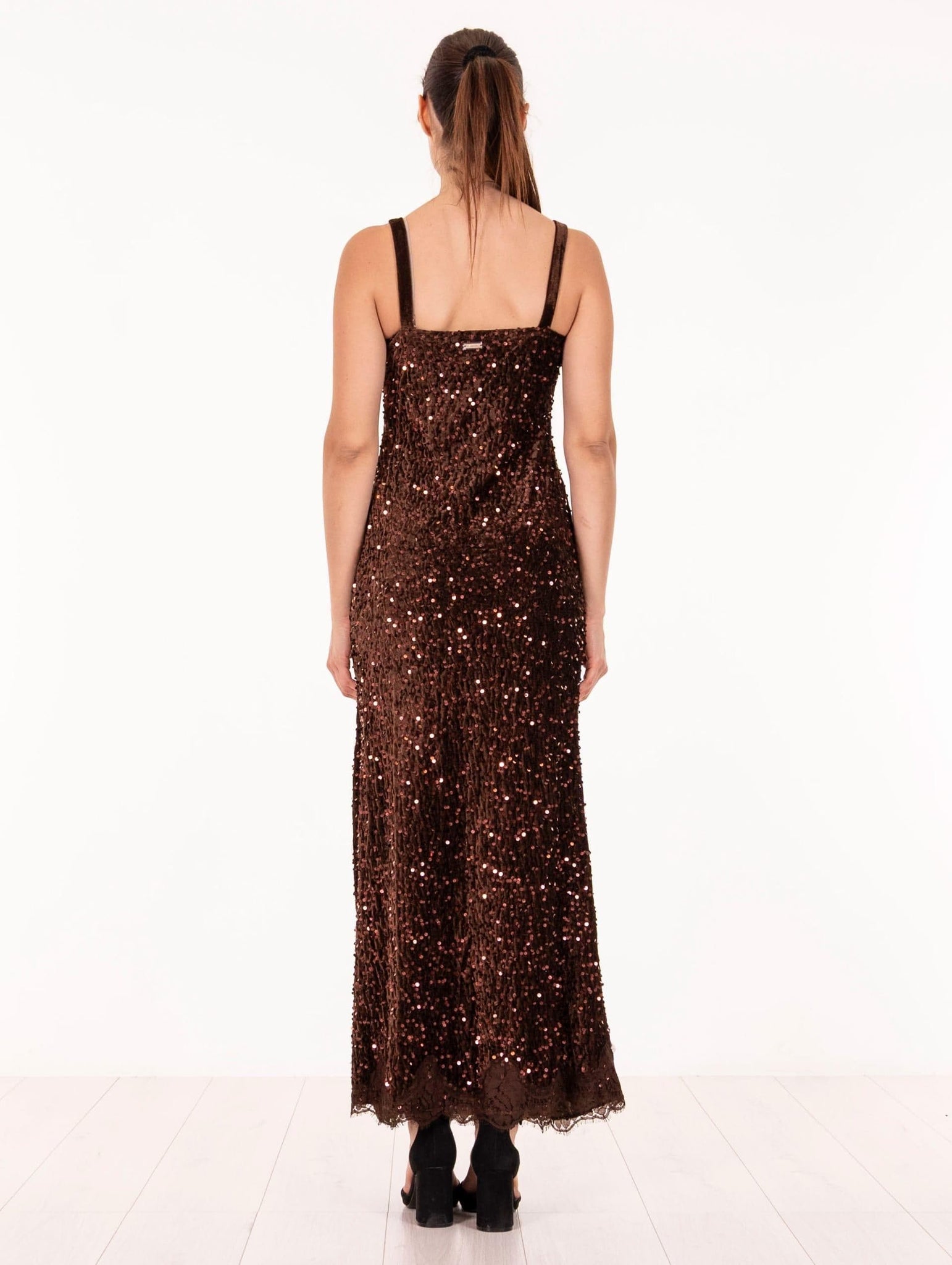 Abito Lungo Nosecret Paillettes Cioccolato