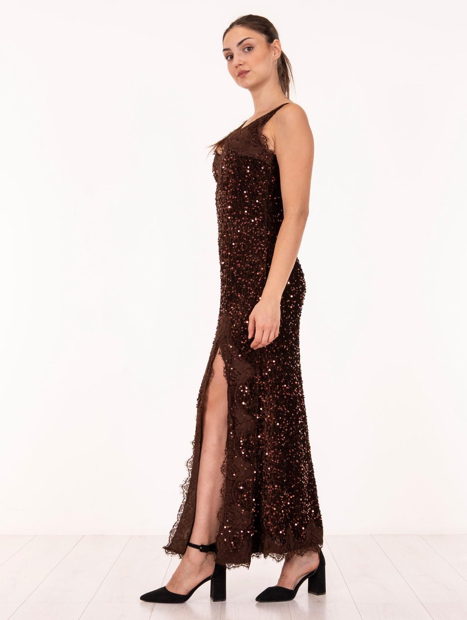 Abito Lungo Nosecret Paillettes Cioccolato