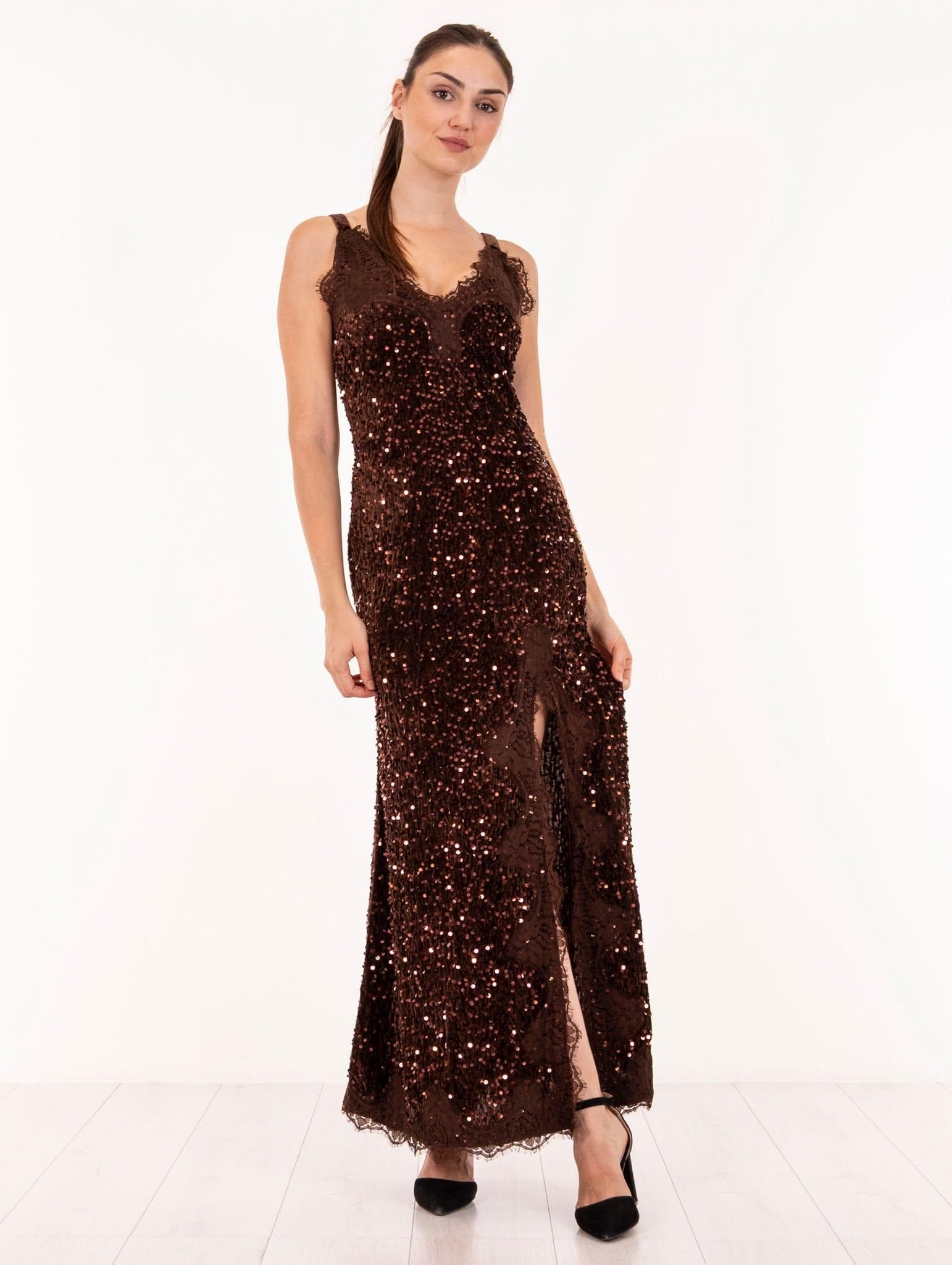 Abito Lungo Nosecret Paillettes Cioccolato