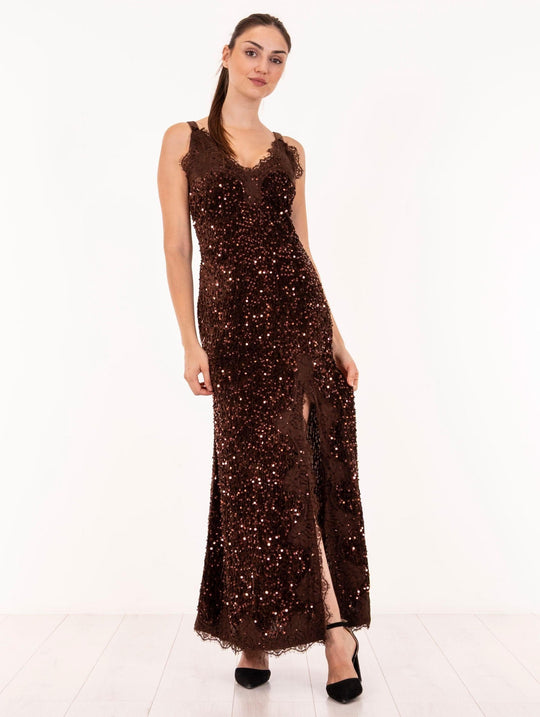 Langes Kleid Nosecret Pailletten Schokolade