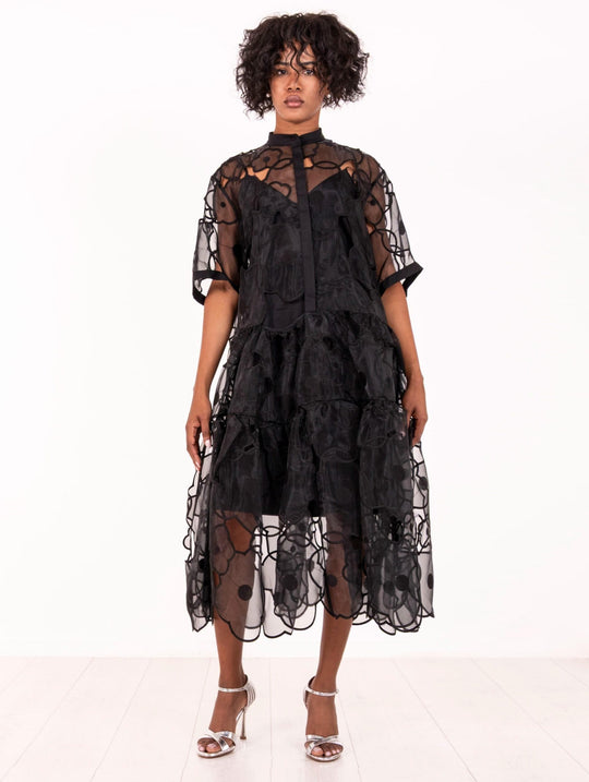Abito Meimeij Voile Flowers Nero