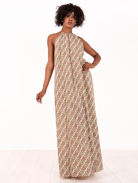 Olimpia Four Stroke Dress in Beige Cotton