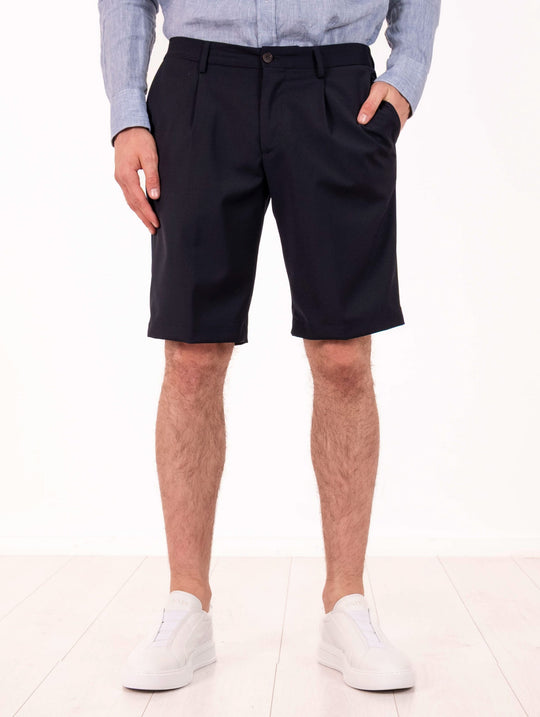 Bermuda Devorè in Cotone, Lyocell e Lino Navy