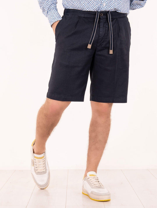 Bermuda Devoré in Linen and Cotton Navy