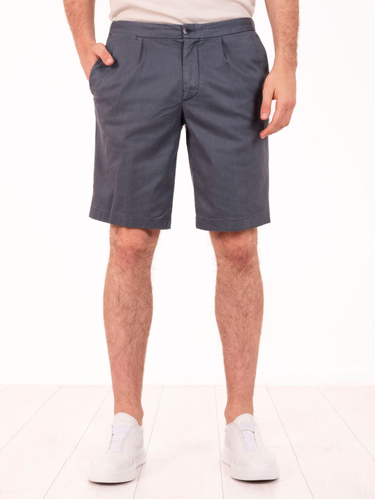 Bermuda Devore in Tencel e Cotone Petrolio