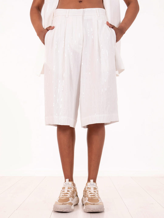Meimeij White Viscose Bermuda Shorts