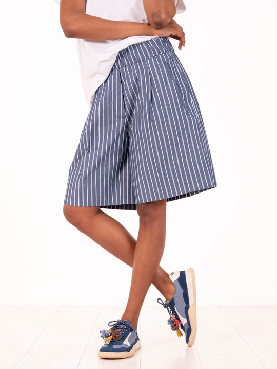 Myths Denim Cotton Striped Bermuda Shorts
