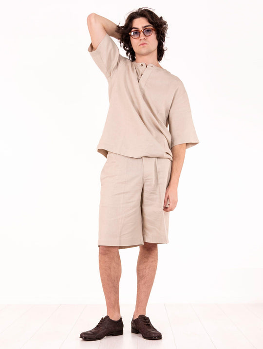 Bermuda Woc in Lino e Viscosa Cammello