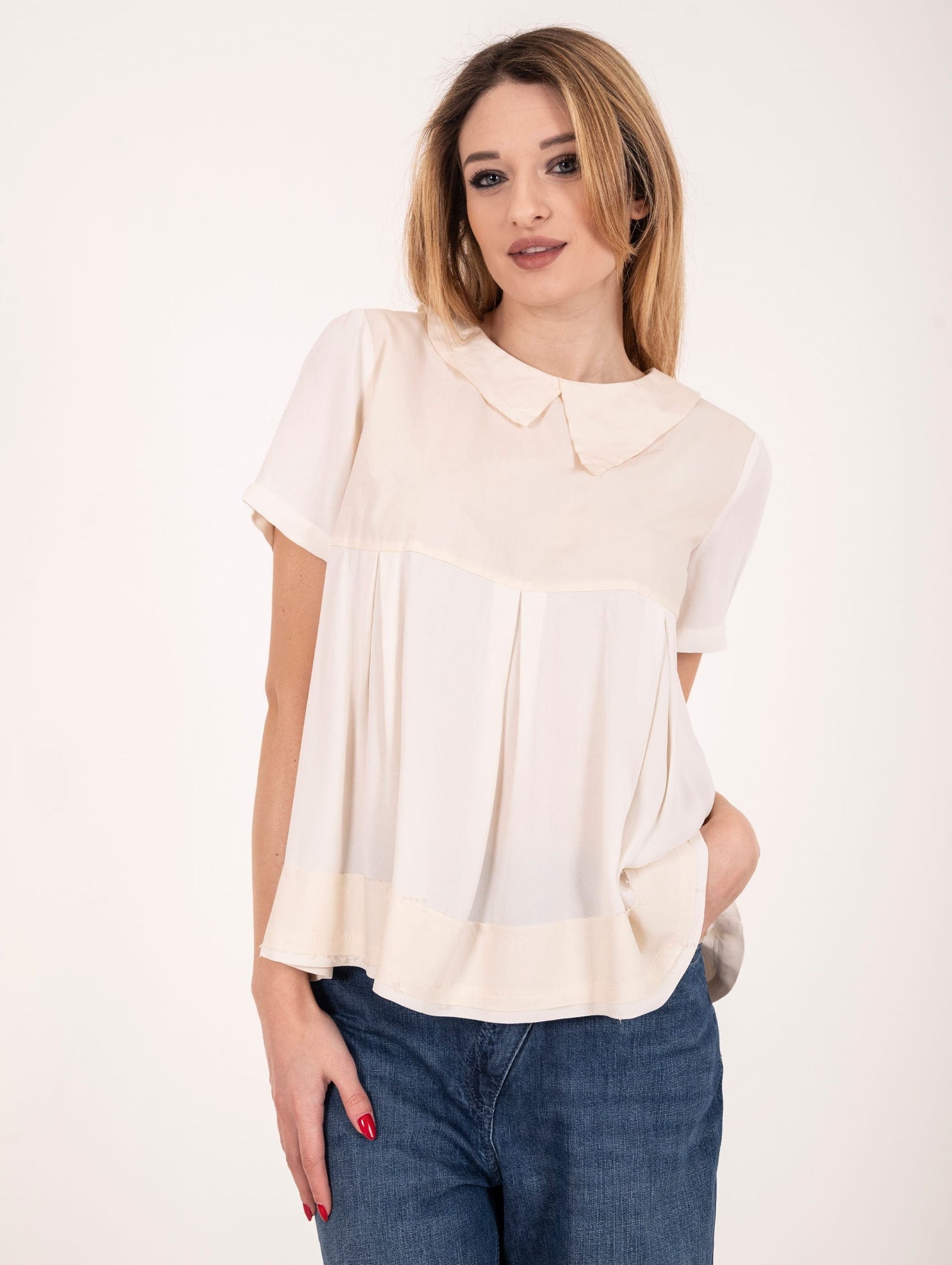 Blusa Alessia Santi con Colletto in Viscosa e Cotone Champagne