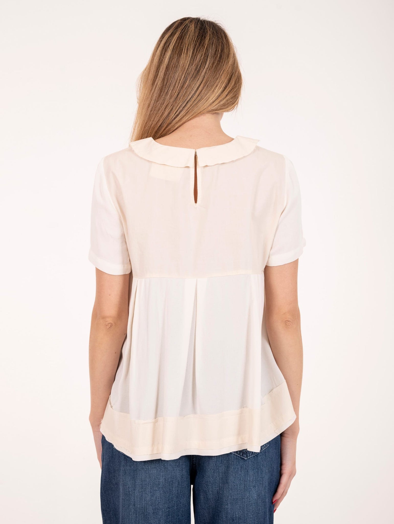 Blusa Alessia Santi con Colletto in Viscosa e Cotone Champagne