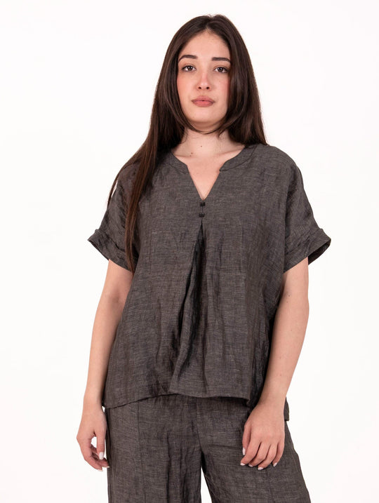 Bluse Alessia Santi aus geprägtem Leinen Asphalt