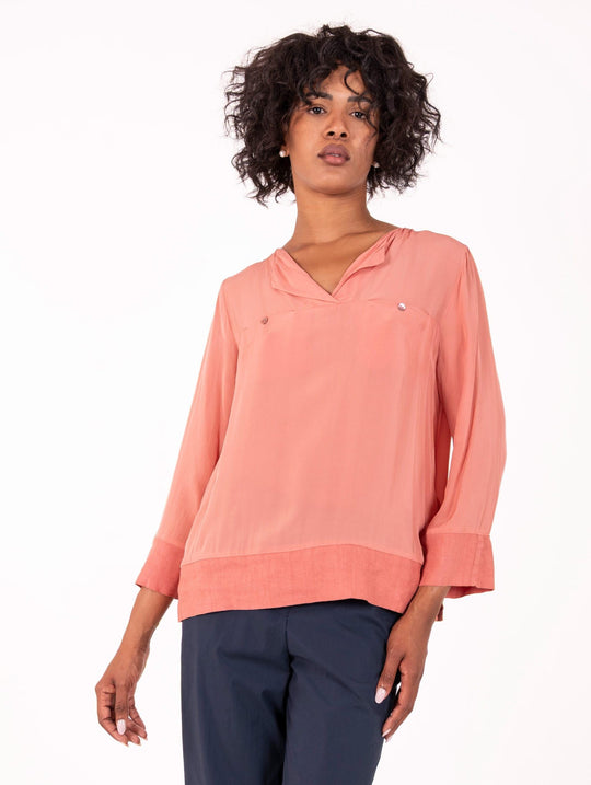 Blusa Alessia Santi in Viscosa e Lino Pesca