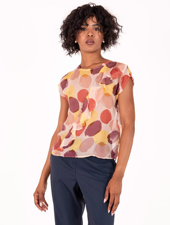 Blusa Alessia Santi in Viscosa e Seta Rosa,Viola e Giallo