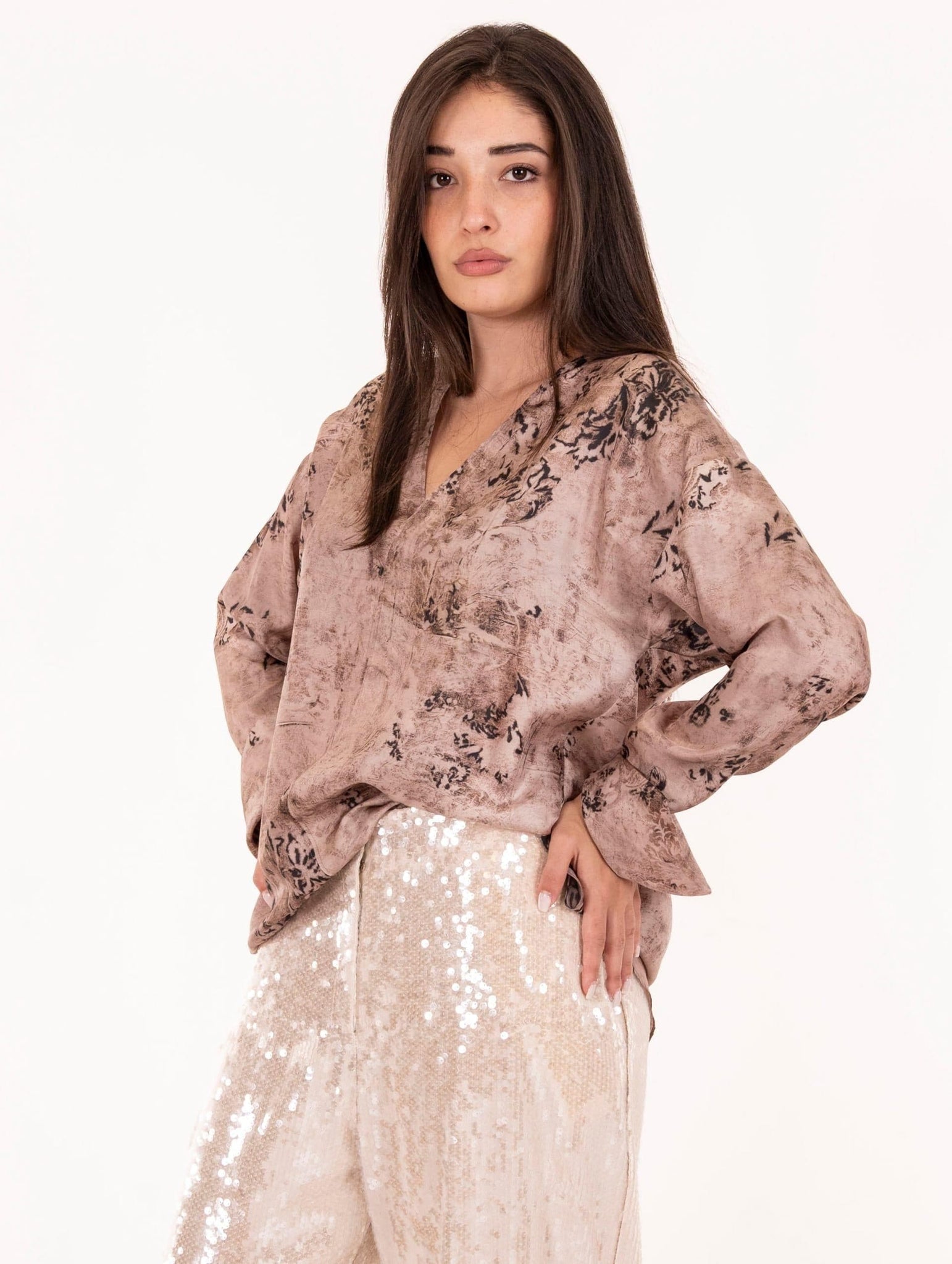 Blusa Alysi in Seta Tapestry Print Petalo