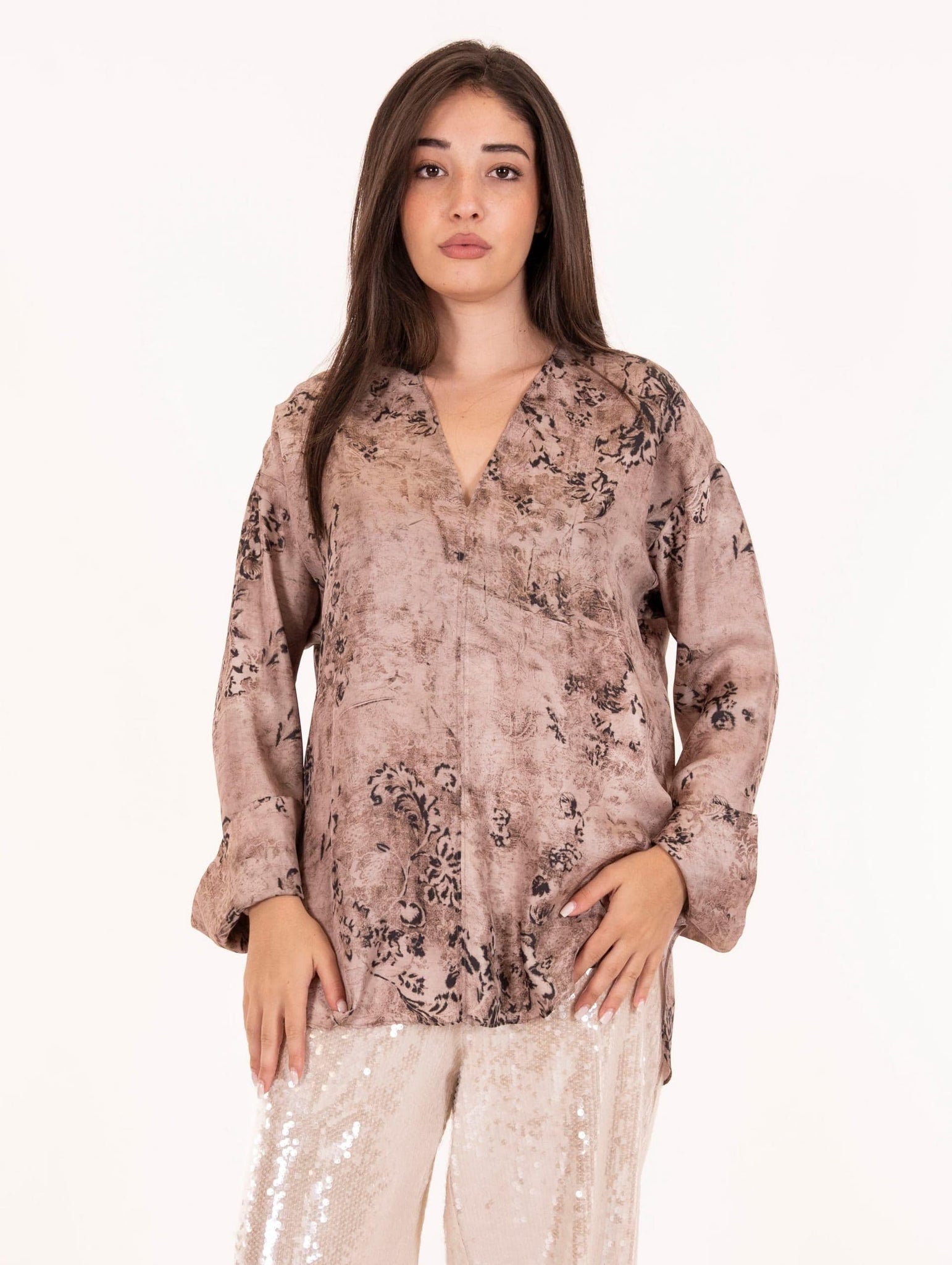 Blusa Alysi in Seta Tapestry Print Petalo