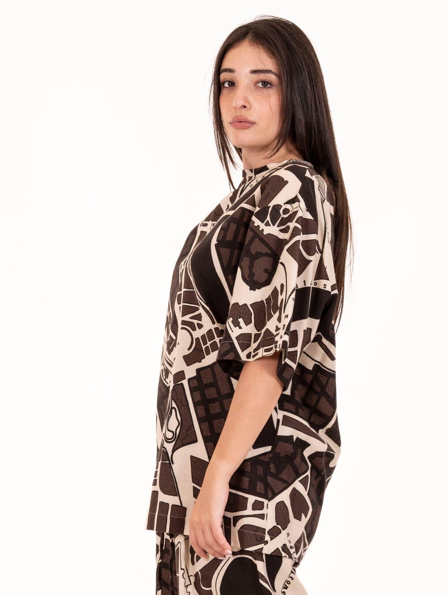 Blusa Alysi Rome Map Burro e Marrone