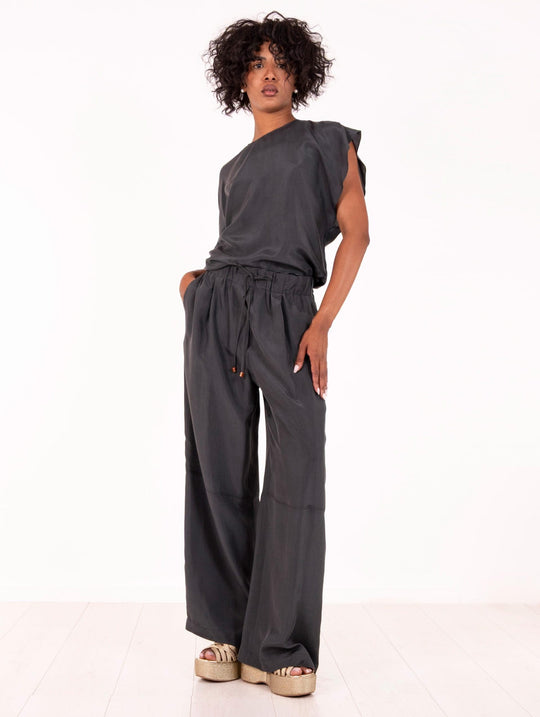 Blusa Asimmetrica Alysi in Seta Liquirizia
