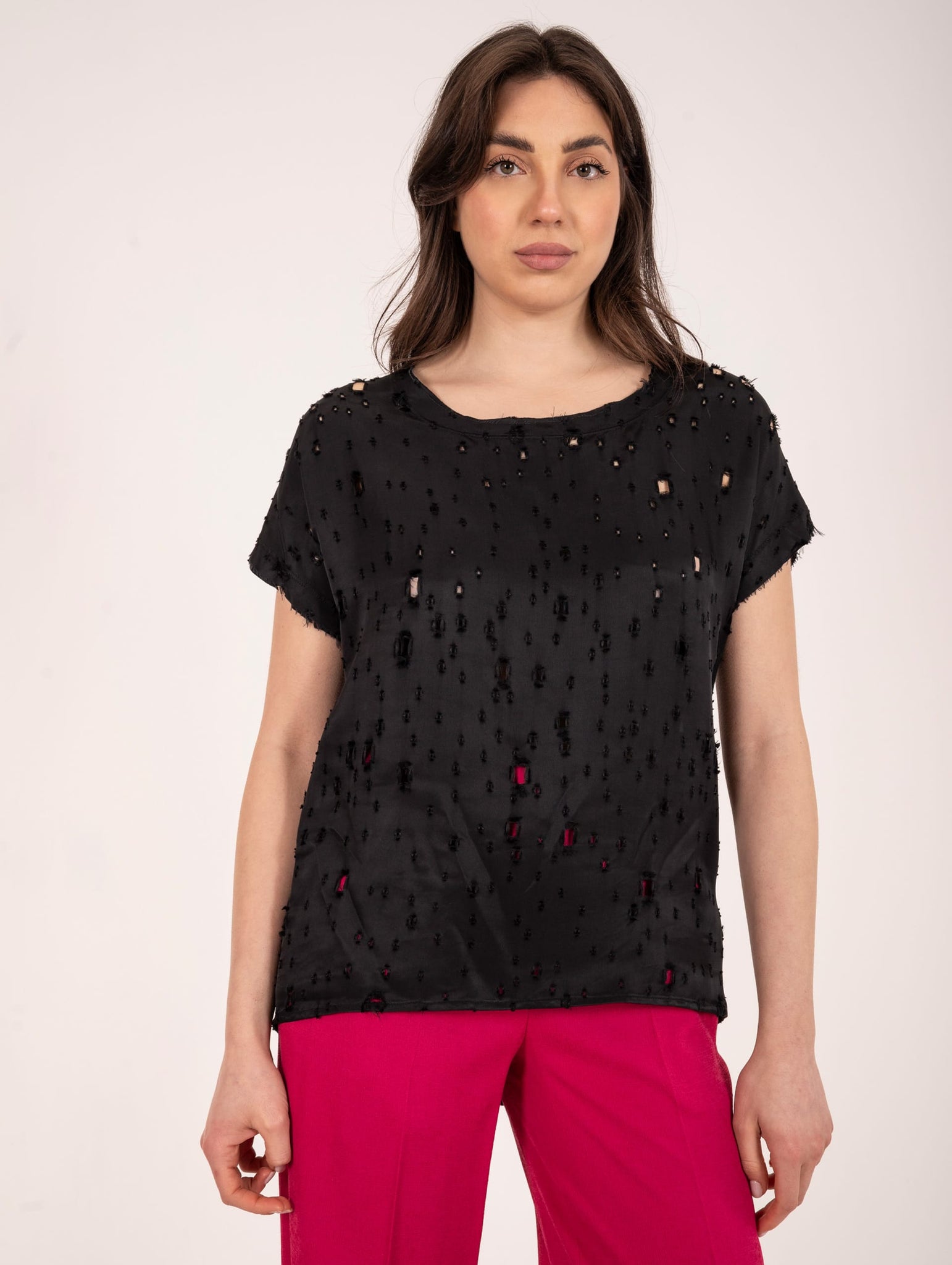 Blusa Brand Unique con Strappi in Viscosa Nera